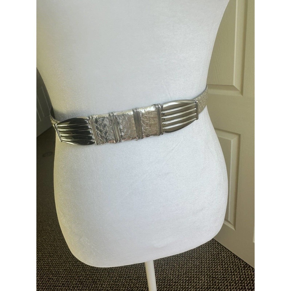 Vtg Snakeskin Waist Belt Genuine Statement Silver Sz M 80’s Rockabilly Embossed 